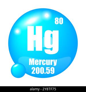 Icona mercurio. Elemento chimico Hg. Numero atomico 80. Massa 200.59. Illustrazione vettoriale. Illustrazione Vettoriale