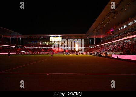 St. Louis, Missouri, Stati Uniti. 5 ottobre 2024. I giocatori entrano in campo per la cerimonia di apertura della partita tra St. Louis SC e Houston Dynamo FC al Citypark di St. Louis, Missouri. (Credit Image: © Sven White/ZUMA Press Wire) SOLO PER USO EDITORIALE! Non per USO commerciale! Foto Stock