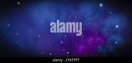 Fondo profondo dello spazio esterno con stelle e nebulosa in blu e viola Foto Stock