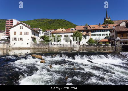 Veduta di Vallorbe, Vaud, Vaud Jura Nord, Svizzera, Europa Foto Stock