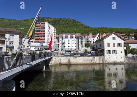 Veduta di Vallorbe, Vaud, Vaud Jura Nord, Svizzera, Europa Foto Stock