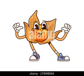 Vivace personaggio tropicale di frutta di fitoide con un ampio sorriso, che punta su se stesso, indossa scarpe vintage e ti regala in tutta sicurezza. Il frutto vettoriale isolato dei cartoni animati incarna le energiche vibrazioni tropicali della citrusa Illustrazione Vettoriale
