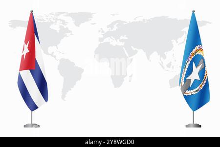 Cuba e le Isole Marianne Settentrionali bandiere per l'incontro ufficiale sullo sfondo della mappa mondiale. Illustrazione Vettoriale