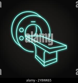 Icona neon della macchina scanner RM. Imaging a risonanza magnetica. Illustrazione vettoriale Illustrazione Vettoriale