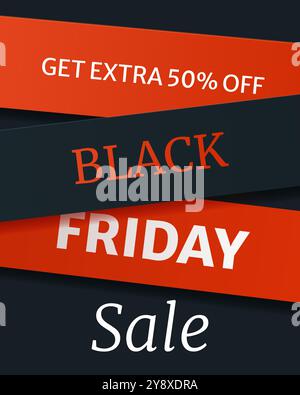 Striscione verticale Black Friday con strisce. Illustrazione Vettoriale