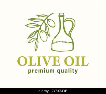 Set di icone della linea vettoriale del logo dello schizzo del ramo d'oliva Illustrazione Vettoriale