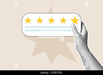 Illustrazione del concetto di feedback. Mano mezzitoni vettoriali. Feedback dei clienti, valutazione. Illustrazione Vettoriale