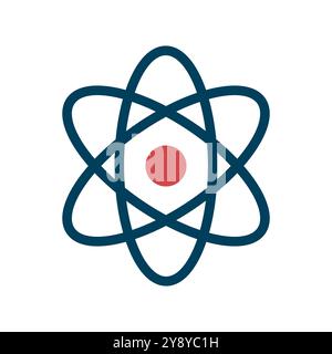 Icona Atom. Illustrazione vettoriale. Design Flay. Simbolo della scienza, dell'educazione, della fisica nucleare, della ricerca scientifica. Illustrazione Vettoriale