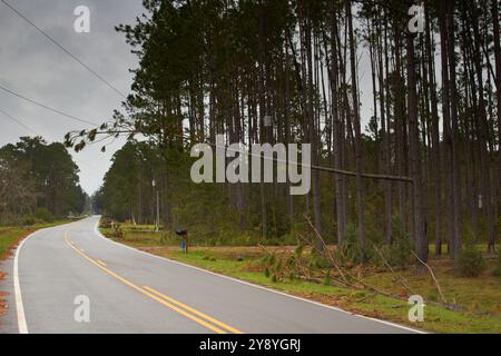 Danni alle proprietà dell'uragano Helene il giorno dopo l'uragano della Georgia del Sud, Stati Uniti. Mostrando danni e detriti. Le conseguenze di un uragano di categoria 4!!!!! Foto Stock