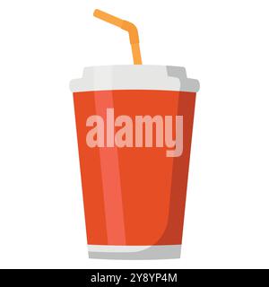 Questa elegante tazza per bevande rossa è dotata di cannuccia ed è perfetta per tutti i tipi di bevande e bevande Illustrazione Vettoriale