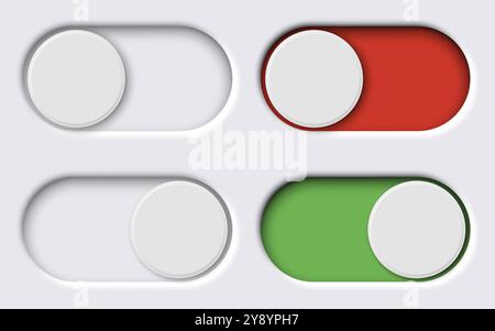 Moderni interruttori a levetta disponibili in rosso, verde e grigio per migliorare l'esperienza di progettazione dell'interfaccia utente Illustrazione Vettoriale