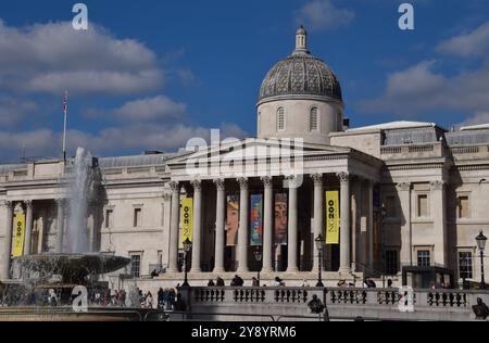 Londra, Regno Unito. 9 ottobre 2024. Galleria Nazionale in Trafalgar Square, vista esterna diurna. Credito: Vuk Valcic/Alamy Foto Stock