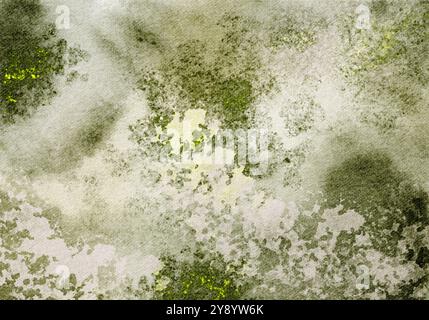 Sfondo astratto acquerello verde in stile Grunge. Colori naturali e naturali con macchie e pennellate ruvide. Foto Stock