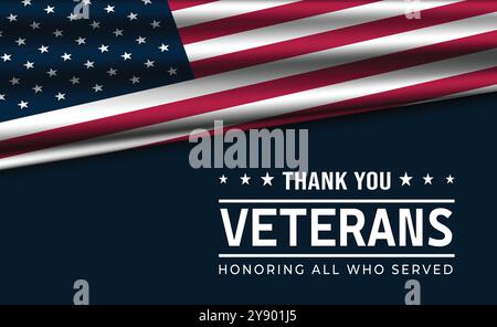 Veterans Day in onore di tutti coloro che hanno servito il background Design. Banner, poster, biglietto d'auguri. Disegno dell'illustrazione vettoriale Illustrazione Vettoriale
