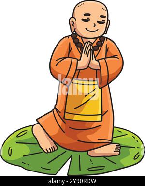 Buddha buddhista camminando sul Lily Pads Clipart Illustrazione Vettoriale