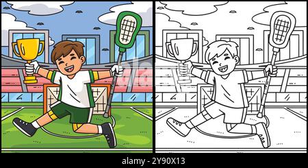 Giocatore di lacrosse che salta nell'illustrazione della vittoria Illustrazione Vettoriale