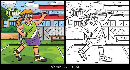 Giocatore femminile con illustrazione Lacrosse Stick Illustrazione Vettoriale