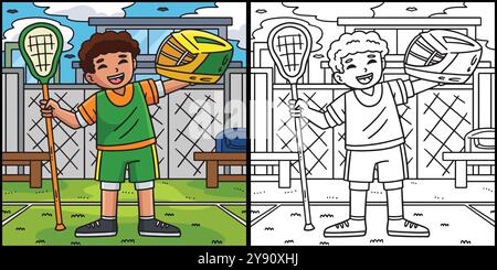 Illustrazione di un giocatore di lacrosse che tiene in mano il casco Illustrazione Vettoriale