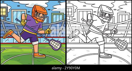 Illustrazione della pagina dei colori di lacrosse Player Running Illustrazione Vettoriale