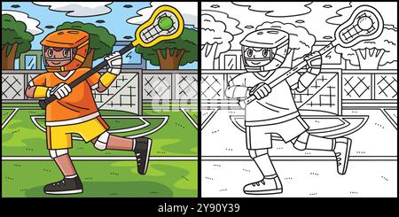 Illustrazione colorata della palla di passaggio del giocatore di lacrosse Illustrazione Vettoriale