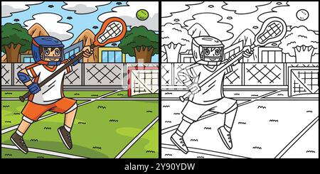 Illustrazione del colore della palla che insegue il giocatore di lacrosse Illustrazione Vettoriale