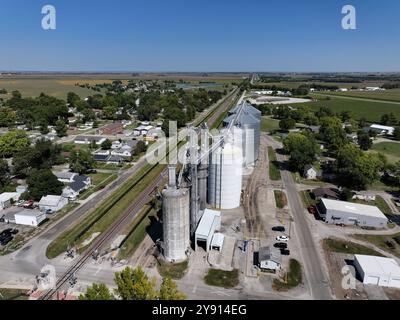 Vista aerea dei silos di grano nella città di Atlanta, Illinois lungo la Route 66 Foto Stock