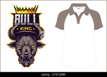 logo bull king e sports con camicie a mezza manica e mock up Illustrazione Vettoriale