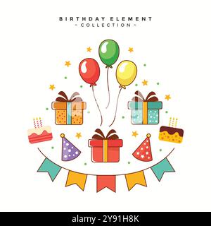 Collezione di elementi vettoriali di compleanno Illustrazione Vettoriale