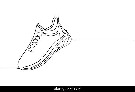 Sneaker sportive in stile disegno a linee continue, le sneakers sono disegnate con una linea. Scarpe sportive dallo stile lineare. una linea continua Illustrazione Vettoriale