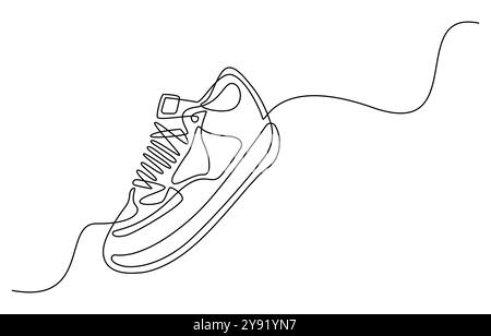 Sneaker sportive in stile disegno a linee continue, le sneakers sono disegnate con una linea. Scarpe sportive dallo stile lineare. una linea continua Illustrazione Vettoriale