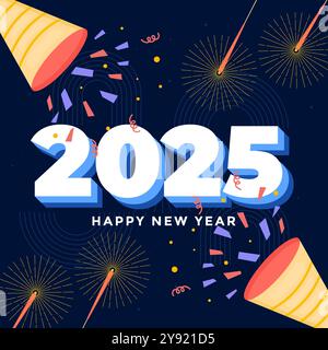 felice anno nuovo 2025 illustrazione in stile piatto Illustrazione Vettoriale
