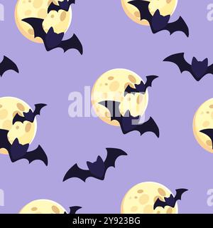 Sfondo perfetto per le festività di Halloween. Pipistrelli e luna. Illustrazione Vettoriale