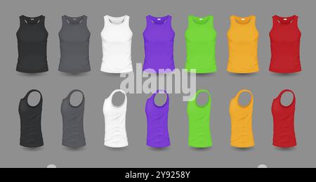 Canotte multicolore uomo con set illustrativo in stile mockup Illustrazione Vettoriale