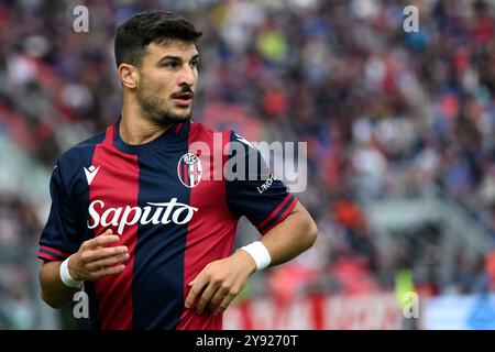 Riccardo Orsolini del Bologna FC reagisce durante la partita di serie A tra Bologna FC e Parma calcio allo stadio Renato Dall'Ara di Bologna, 6 ottobre 2024. Foto Stock