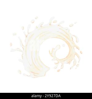 Spruzzi di acquerello disegnati a mano di latte isolati su sfondo bianco. Può essere utilizzato per cartoline, etichette, album e altri prodotti stampati Foto Stock