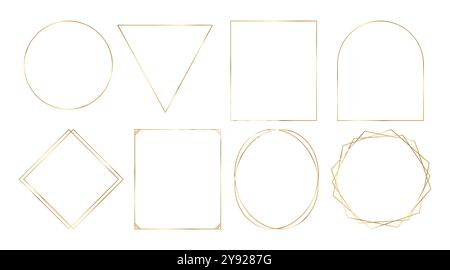 Set di montatura geometrica in oro. Bordo oro, elemento di design per tessera decorativa, certificato, inaugurazione, invito alla festa Illustrazione Vettoriale