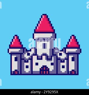 Pixel art Fantasy Castle, design delle risorse di gioco Illustrazione Vettoriale