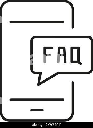 Icona delle domande frequenti e della linea di assistenza mobile per assistenza e assistenza clienti. Simbolo di supporto e comunicazione online. Tratto modificabile. Vettore isolato Illustrazione Vettoriale