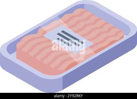 Carne macinata cruda fresca confezionata in un contenitore di plastica, pronta per essere cotta Illustrazione Vettoriale