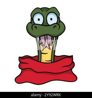 Brillante illustrazione vettoriale con un serpente e la borsa di Natale rossa di Babbo Natale. Simbolo del nuovo anno 2025. Calendario cinese Illustrazione Vettoriale