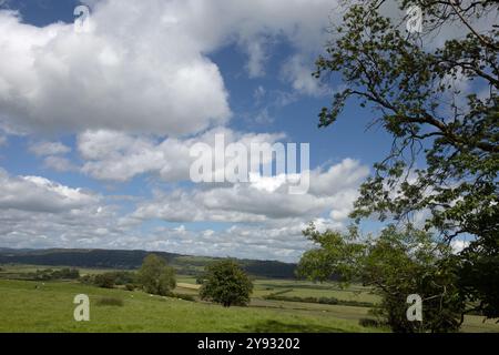 Vista della Lyth Valley dalle pendici di Whitbarrow che si innalzano sopra Morecambe Bay Westmorland e Furness England Foto Stock