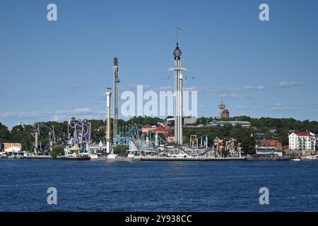 Stoccolma, Svezia - 30 luglio 2024: Grona Lund (Green Grove), o Gronan è un parco divertimenti di Stoccolma, Svezia. Foto Stock