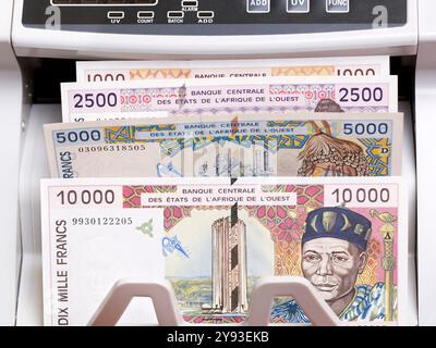 Denaro CFA dell'Africa occidentale - franco nella macchina di conteggio Foto Stock