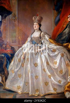 Caterina la grande (Caterina II, 1729-1796), imperatrice di Russia, nel suo abito da incoronazione, ritratto a olio su tela di Stefano Torelli, circa 1762 Foto Stock