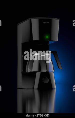 Macchina da caffè su sfondo nero - rappresentazione dell'illustrazione 3D. Foto Stock