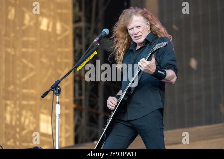 27 giugno 2024: Dave Mustaine si esibisce con i Megadeth all'Hellfest Open Air festival di Clisson, in Francia Foto Stock