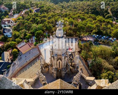Tempio Expiatori del Sagrat Cor, vista sopraelevata, monte Tibidabo, Barcellona, Catalogna, Spagna, Europa Foto Stock