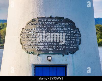 Scott Memorial Lighthouse presso il lago Roath Park, vista dettagliata, Cardiff, Galles, Regno Unito, Europa Foto Stock