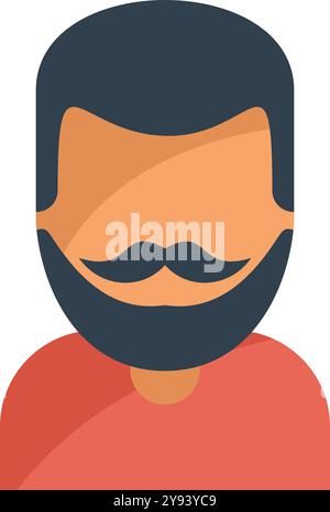 Illustrazione di un giovane uomo con i capelli neri e la barba che indossa una camicia rossa, in stile cartoni animati dal design piatto Illustrazione Vettoriale