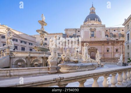 Piazza Pretoria (Piazza Pretoria), Fontana Pretoriana, Palermo, Sicilia, Italia, Mediterraneo, Europa Foto Stock
